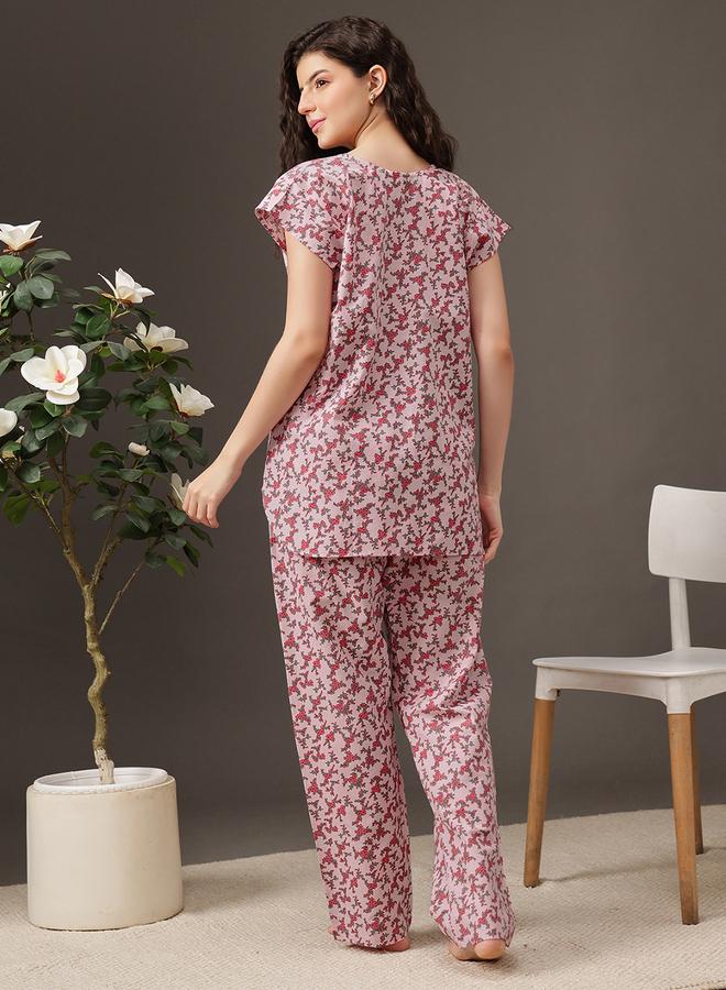 كلوفيا طقم بيجاما من بنطال وبلوزة طويلة بطبعة زهور - Image 5